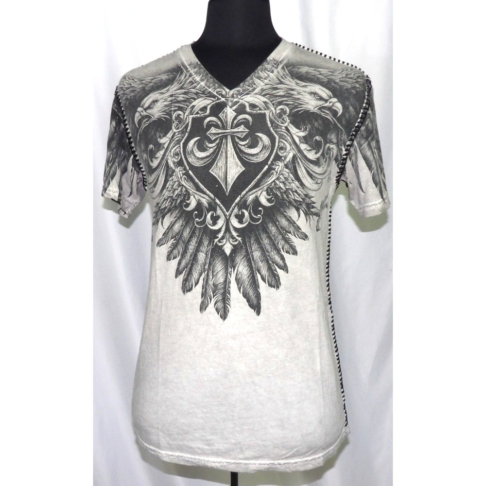 AFFLICTION Y2K Eagles Graphic V-Neck Thick Stitch T-Shirt Men's Large